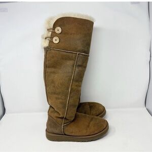UGG Over the Knee Bailey Button Bomber Boots 3172 Chestnut Size 7 OTK Tall Rare